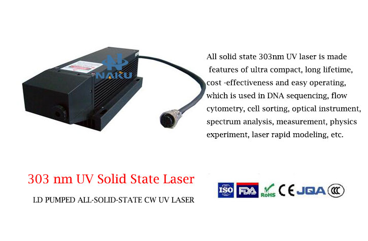 TEC Cooling System 303 nm CW Ultraviolet Solid State Laser 1~5mW